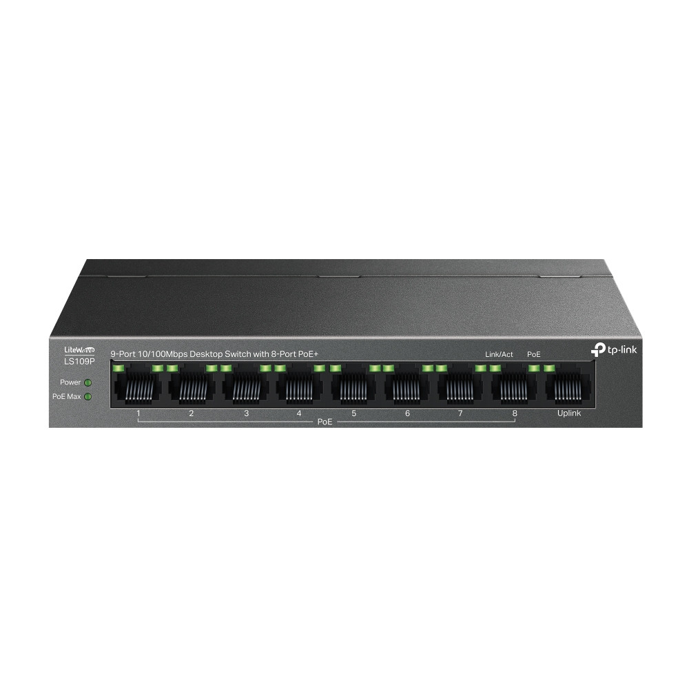 TP-LINK | 9-Port 10/100 Mbps Desktop Switch with 8-Port PoE+ | LS109P | Unmanaged | Desktop | 10/100 Mbps (RJ-45) ports quantity 9