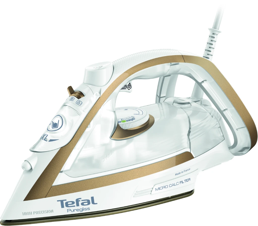 Tefal Puregliss FV8042 Kuivalt ja auruga triikimine Durilium AirGlide Autoclean soleplate 3000 W Pronks, Valge