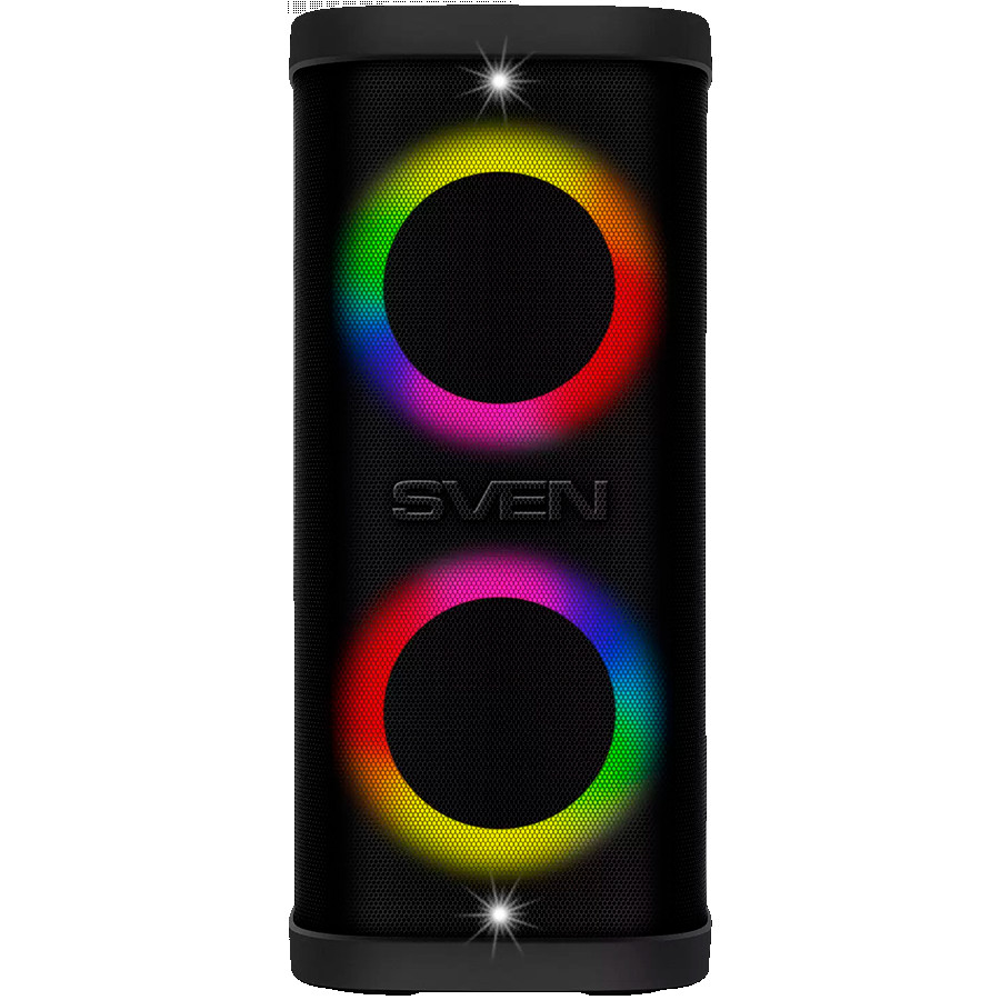 Portable speaker SVEN PS-950, black, power output 2x80W (RMS), TWS, Bluetooth, IPx4, FM, USB, microSD, LED-display, lithium battery