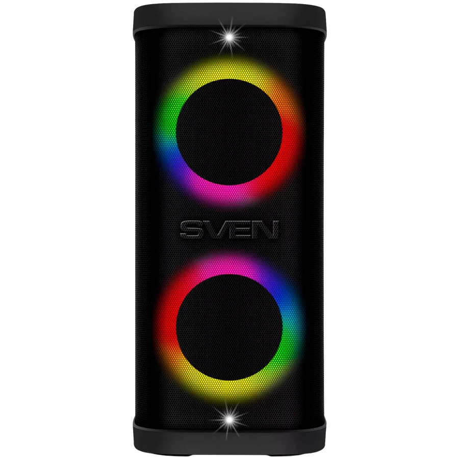 Portable speaker SVEN PS-950, black, power output 2x80W (RMS), TWS, Bluetooth, IPx4, FM, USB, microSD, LED-display, lithium battery