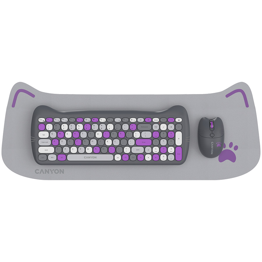 CANYON HSET-W6 EN Keyboard+Mouse Kitty Edition AAA+АА Wireless Violet