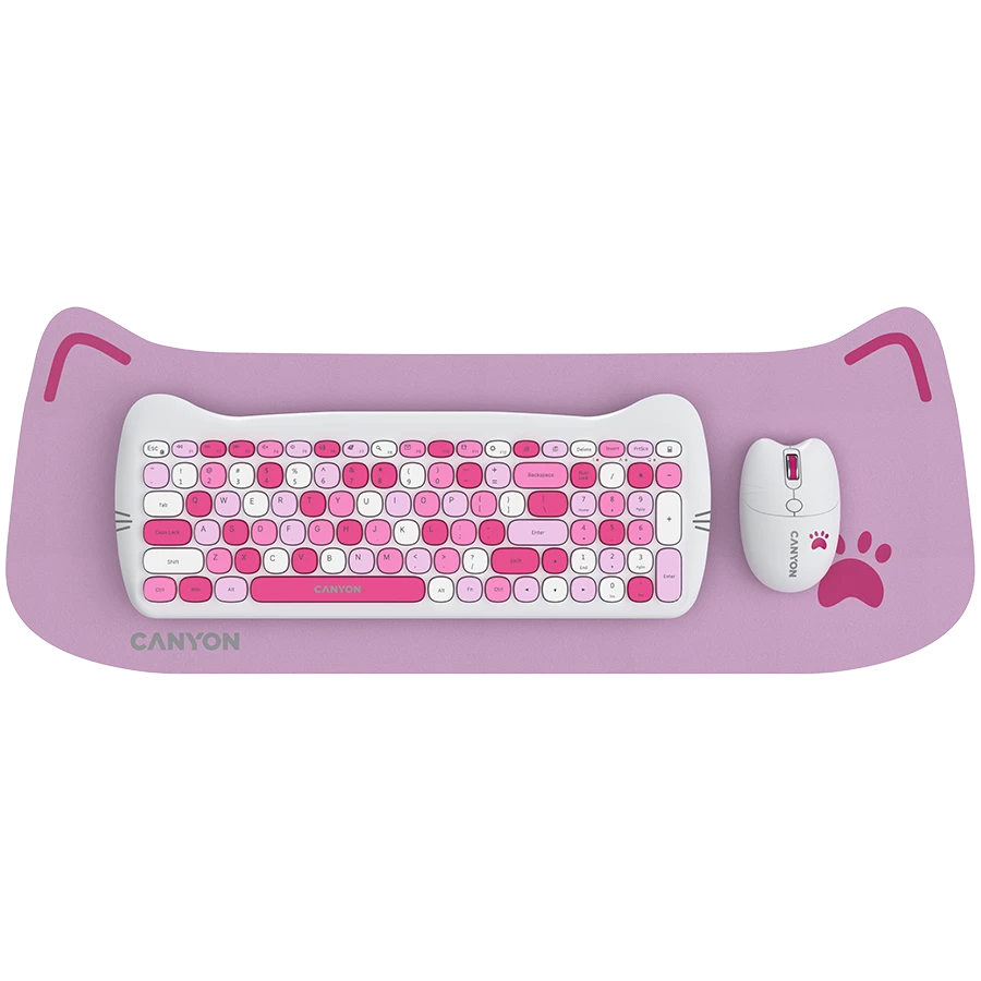 CANYON HSET-W6 EN Keyboard+Mouse Kitty Edition AAA+АА Wireless Pink