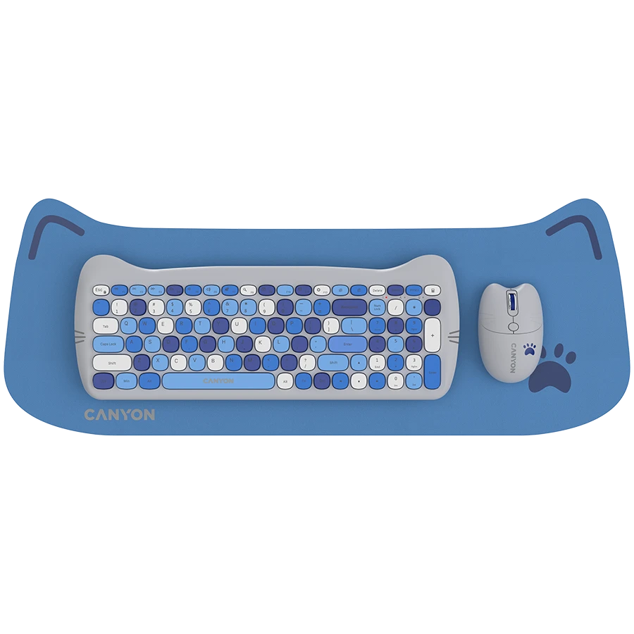 CANYON HSET-W6 EN Keyboard+Mouse Kitty Edition AAA+АА Wireless Blue