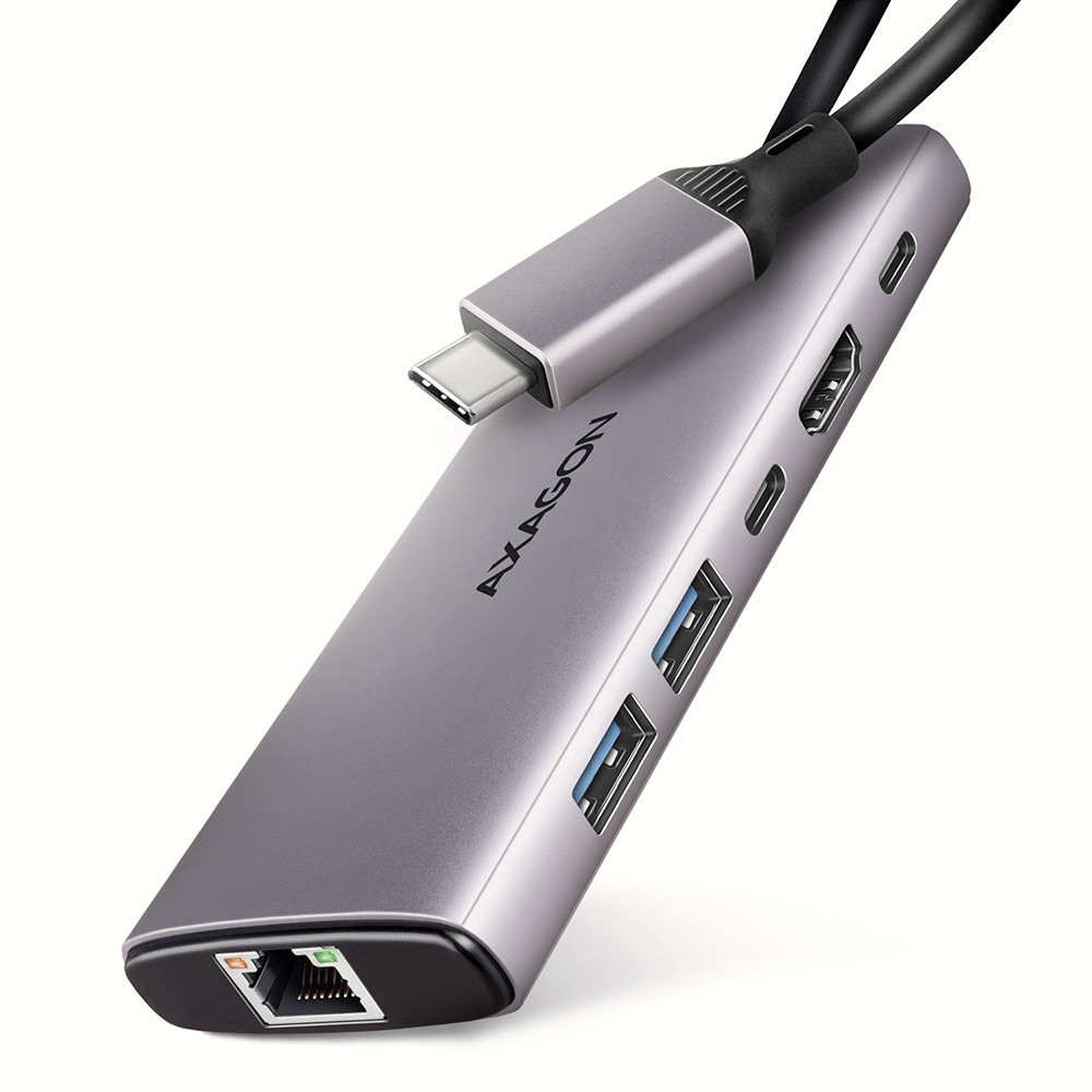 AXAGON HMC-6G2L 2x USB-A 10Gbps, 1x USB-C 10Gbps, 4K/60Hz HDMI, RJ-45, USB 3.2 Gen 2 hub, PD 100W, 15cm USB-C cable