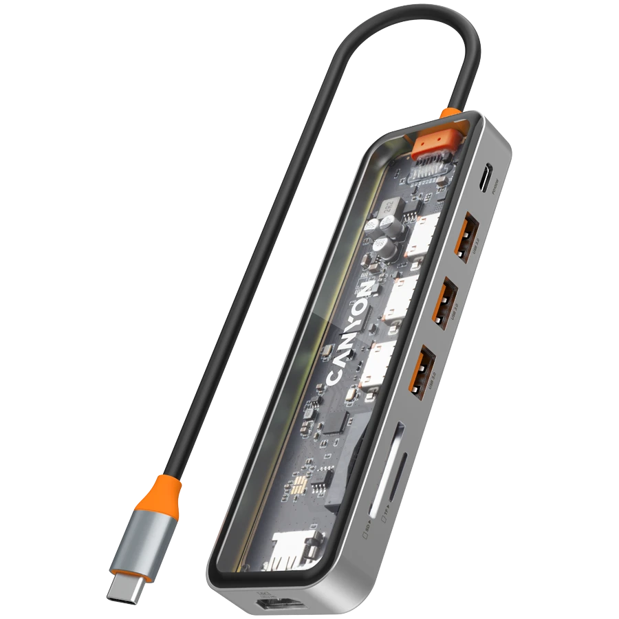 CANYON hub DS-13 7in1 4k USB-C Transparent Space Grey