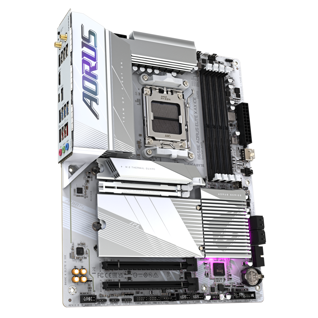 Gigabyte B650E A ELITE X ICE | Processor family AMD | Processor socket AM5 | DDR5 | Supported hard disk drive interfaces SATA, M.2 | Number of SATA connectors 4