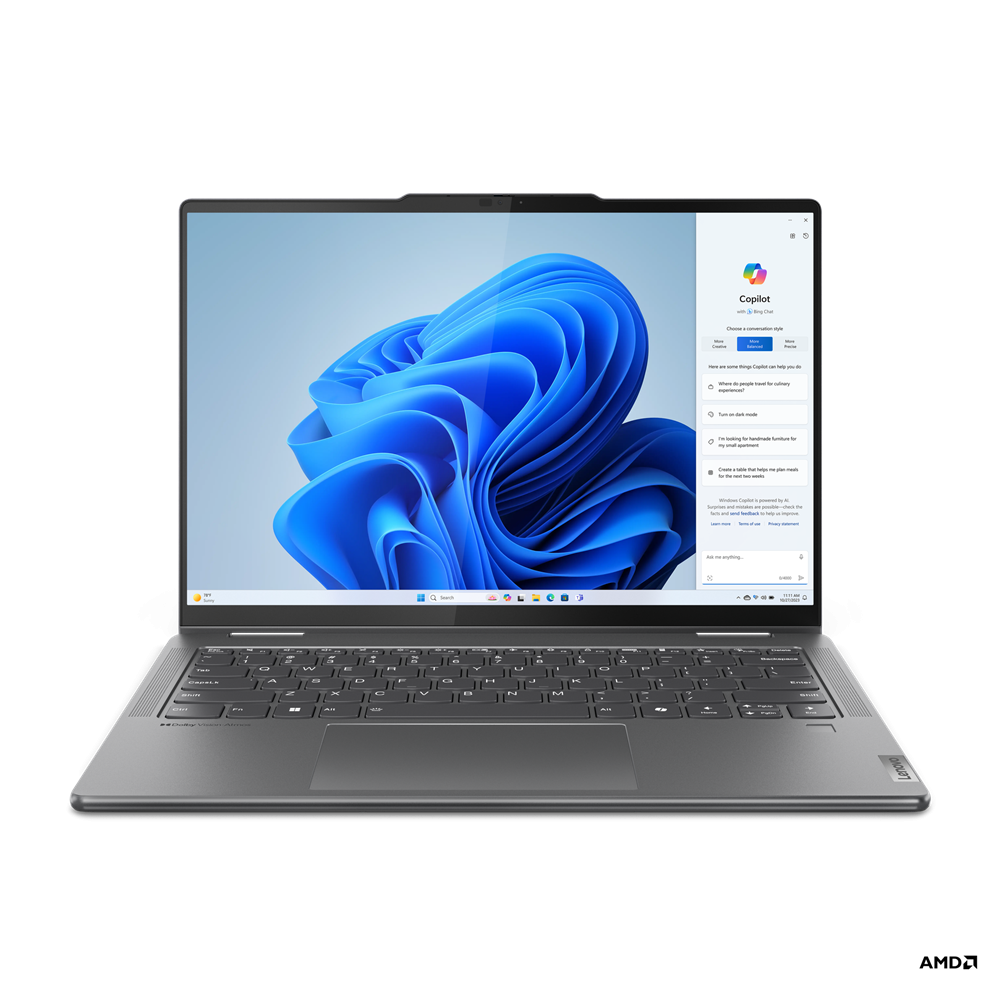 Lenovo Yoga 7 2-in-1 14AHP9 | Storm Grey | 14 " | OLED | Touchscreen | WUXGA | 1920 x 1200 pixels | Glossy | AMD Ryzen 7 | 8840HS | 16 GB | Soldered LPDDR5x | Solid-state drive capacity 1000 GB | AMD Radeon 780M Graphics | Windows 11 Home | 802.11ax | Bluetooth version 5.3 | Keyboard language English | Keyboard backlit | Warranty 24 month(s) | Batt