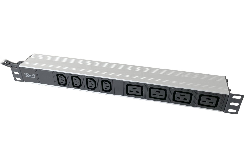 1U Aluminum PDU, rackmountable, 4x C13, 4x C19 2x 16A Plug, 250VAC 50/60Hz open end | DN-95423 | Sockets quantity 10