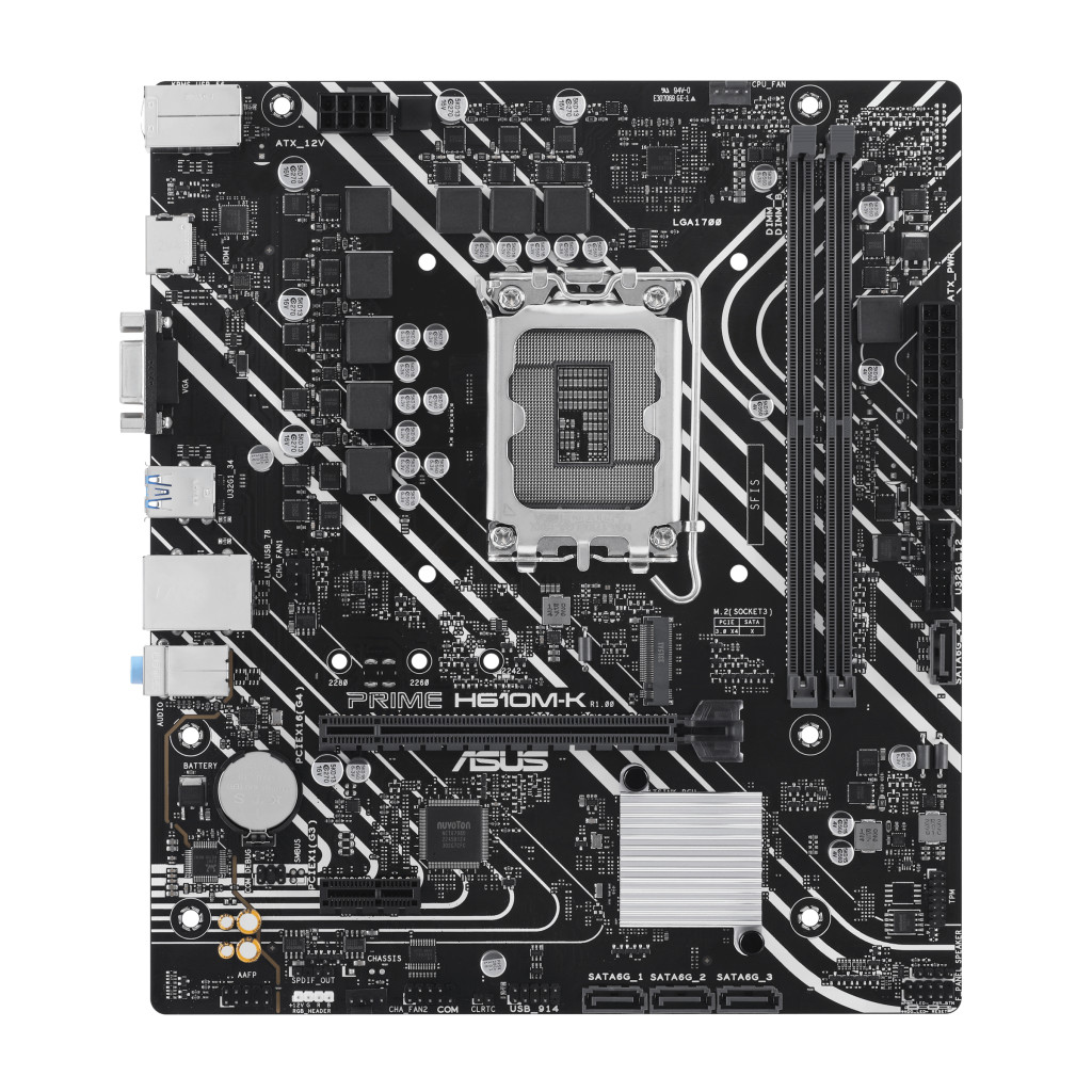 Asus Processor family Intel | Processor socket LGA1700 | DDR5 DIMM | Supported hard disk drive interfaces SATA, M.2 | Number of SATA connectors 4