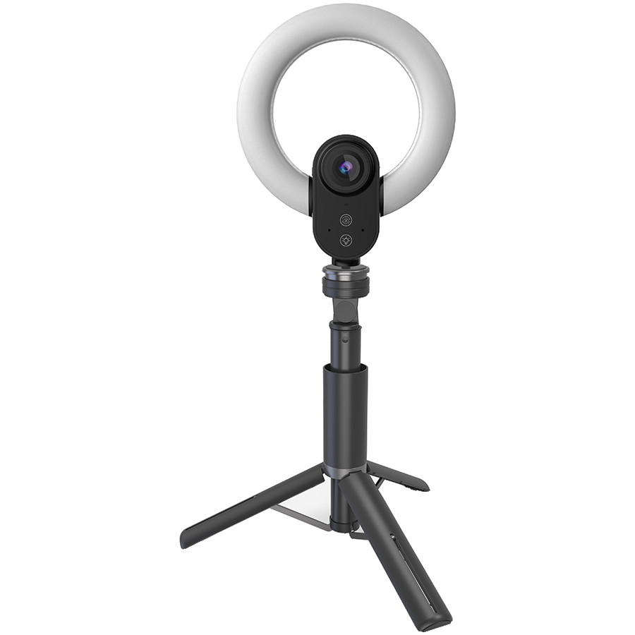 LORGAR Circulus 910, Streaming web camera, 5MP 2592X1944 max resolution, up to 60fps, 1/2.8", Sony STARVIS CMOS image sensor, full glass lens, 5.5'' built-in ring light (1700-14 000K), foldable tripod, auto focus, dual microphones with AI noise reduction, USB Type C, size: 470*133*115mm, 0.525kg, black+white