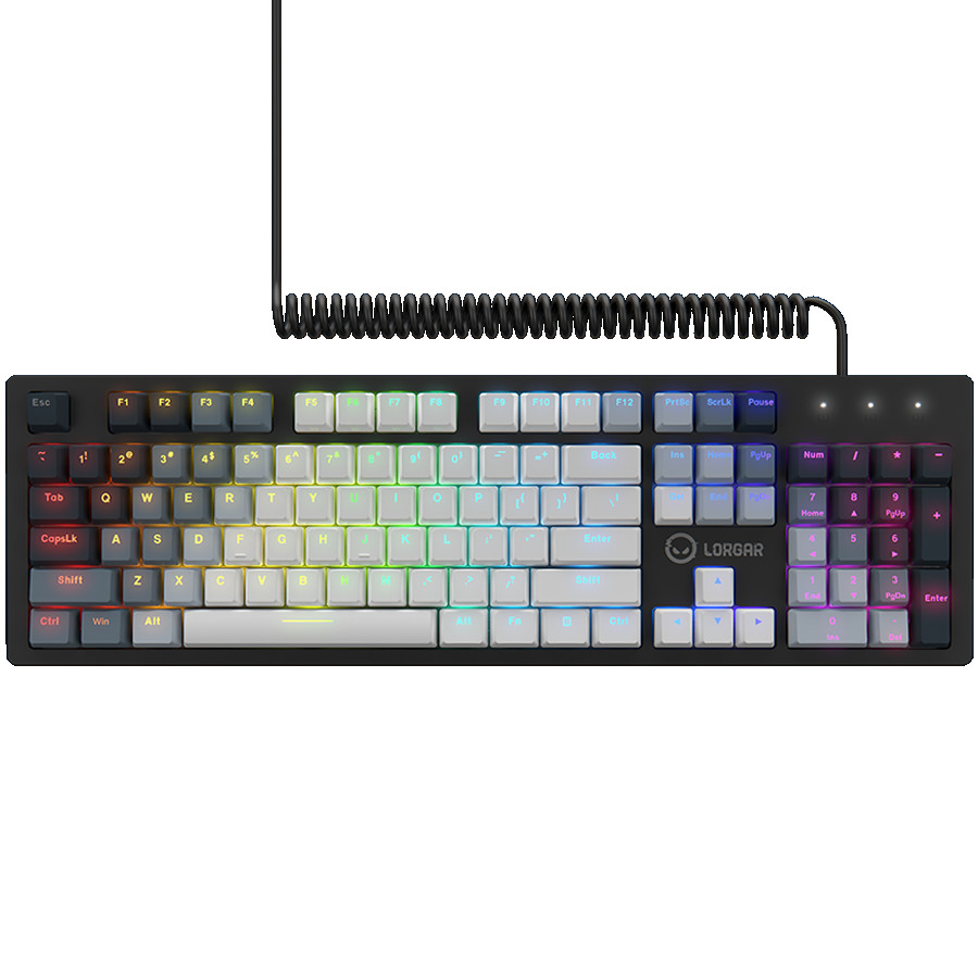 LORGAR Azar 514, Wired mechanical gaming keyboard, RGB backlight, 1680000 colour variations, 18 modes, keys number: 104, 50M clicks, linear dream switches, spring cable up to 3.4m, ABS plastic+metal, magnetic cover, 450*136*39mm, 1.17kg, white, EN layout