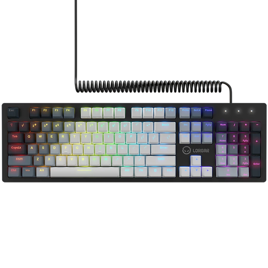 LORGAR Azar 514, Wired mechanical gaming keyboard, RGB backlight, 1680000 colour variations, 18 modes, keys number: 104, 50M clicks, linear dream switches, spring cable up to 3.4m, ABS plastic+metal, magnetic cover, 450*136*39mm, 1.17kg, white, EN layout