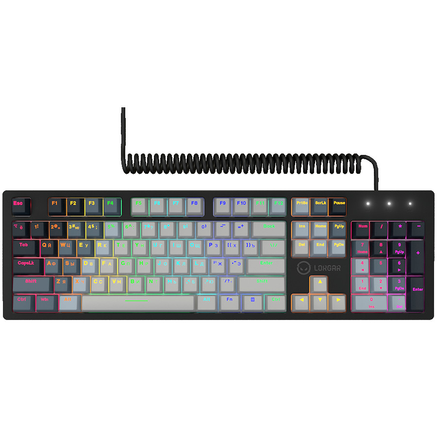 LORGAR Azar 514, Wired mechanical gaming keyboard, RGB backlight, 1680000 colour variations, 18 modes, keys number: 104, 50M clicks, linear dream switches, spring cable up to 3.4m, ABS plastic+metal, magnetic cover, 450*136*39mm, 1.17kg, white, EN+RU layout