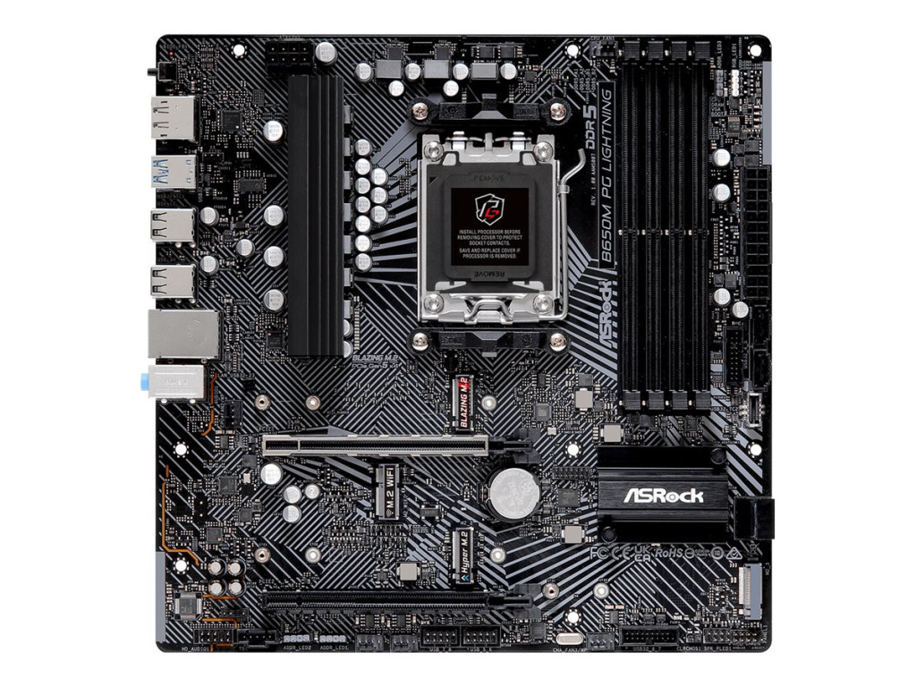 ASRock B650M PG LIGHTNING | Processor family AMD | Processor socket AM5 | DDR5 | Supported hard disk drive interfaces SATA, M.2 | Number of SATA connectors 4