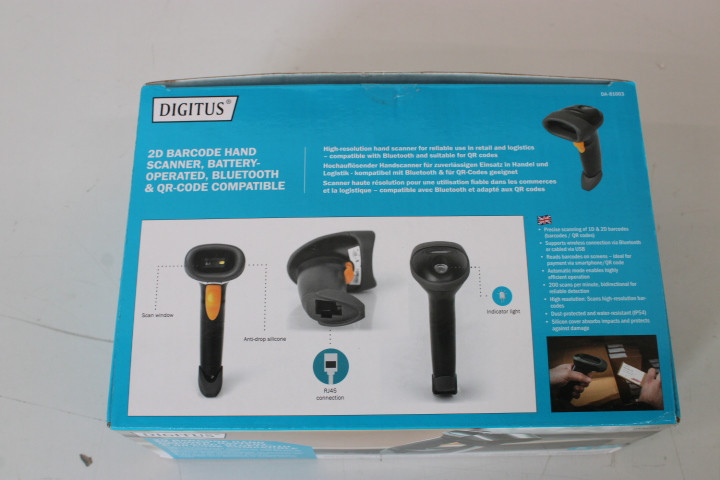 SALE OUT. DIGITUS 2D Bluetooth Barcode Scanner 200 scan/sec, with holder, UNPACKED, USED, SCRATCHED SCANNER SIDE AND TOP OF THE STAND | Digitus | 2D Bluetooth Barcode Scanner DA-81003 UNPACKED, USED, SCRATCHED SCANNER SIDE AND TOP OF THE STAND