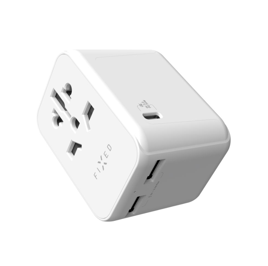 Fixed | Voyager World Adapter | FIXCT30-1C2A-WH | USB-A/USB-C | Travel Adapter