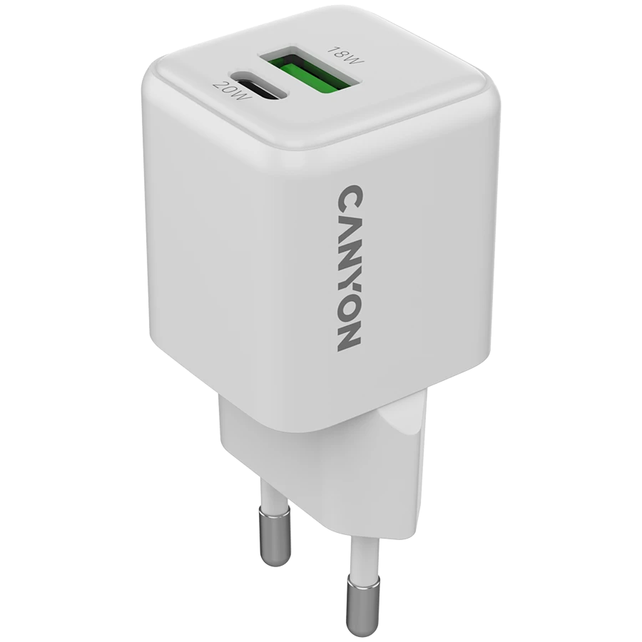 CANYON charger CU20AC GaN 20W 1xPD 1xQC EU White