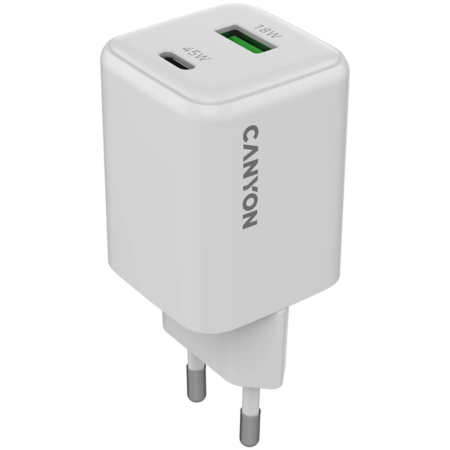 CANYON charger CU45AC GaN 45W 1xPD 1xQC EU White
