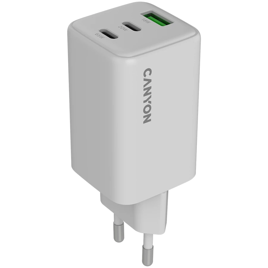 CANYON charger CU65ACC GaN 65W 2xPD 1xQC EU White
