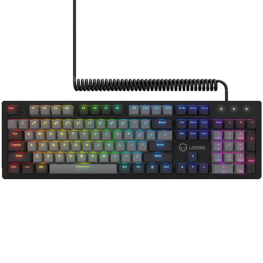 LORGAR Azar 514, Wired mechanical gaming keyboard, RGB backlight, 1680000 colour variations, 18 modes, keys number: 104, 50M clicks, linear dream switches, spring cable up to 3.4m, ABS plastic+metal, magnetic cover, 450*136*39mm, 1.17kg, black, EN layout