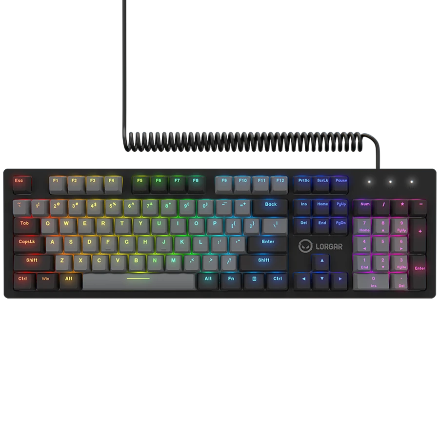 LORGAR Azar 514, Wired mechanical gaming keyboard, RGB backlight, 1680000 colour variations, 18 modes, keys number: 104, 50M clicks, linear dream switches, spring cable up to 3.4m, ABS plastic+metal, magnetic cover, 450*136*39mm, 1.17kg, black, EN layout