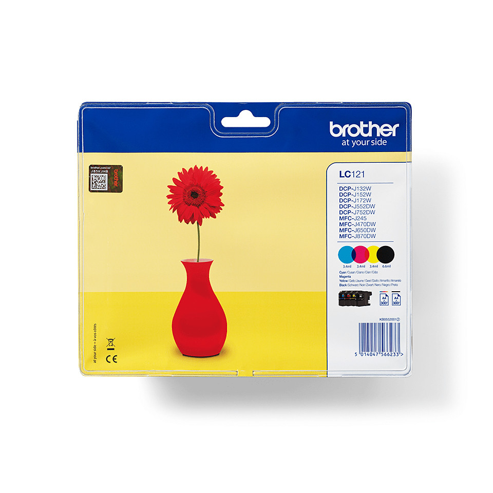 Brother Ink Cartridge | LC121VALBP | Multipack | Black, Cyan, Magenta, Yellow