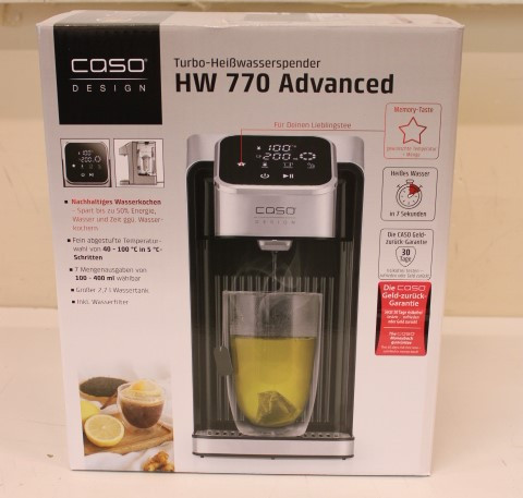 SALE OUT. Caso 01889 HW 770 advanced Turbo Hot water dispenser, Capacity 2.7 L, Black/Stainless Steel | Caso | Turbo Hot Water Dispenser | HW 770 Advanced | Water Dispenser | 2600 W | 2.7 L | Plastic/Stainless Steel | Black/Stainless Steel | USED, SCRATCHES ON TOP