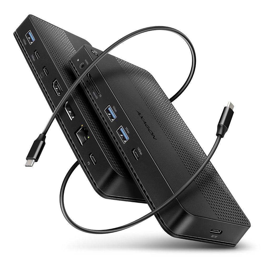 HMC-U4 USB4 dock, 3x USB-A, 2x USB-C, HDMI & DP 8K/30Hz, RJ-45, SD/mSD, audio, PD  