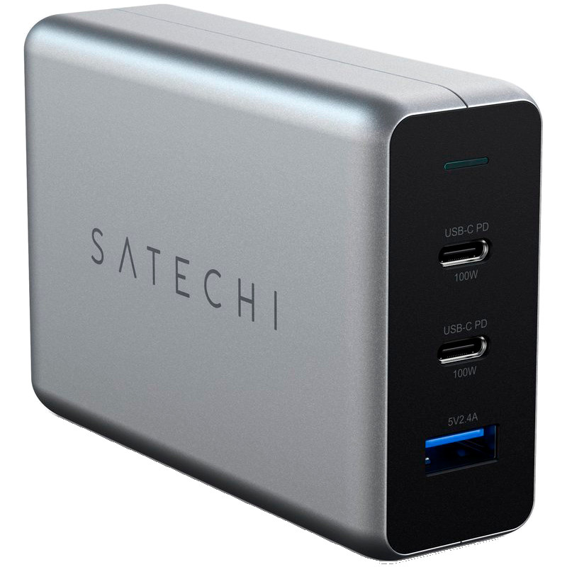 SATECHI 100W USB-C PD Compact Charger- EU ( x2 Type-C / x1 Type-A) (space gray)