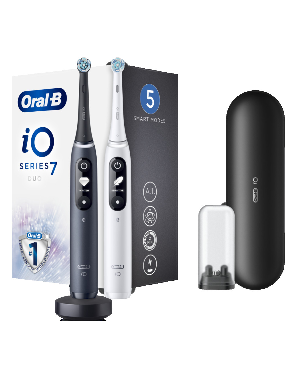 Oral-B Electric toothbrush | iO 7 Duo Pack | Rechargeable | For adults | Number of brush heads included 2 | Number of teeth brushing modes 5 | White/Black Onyx