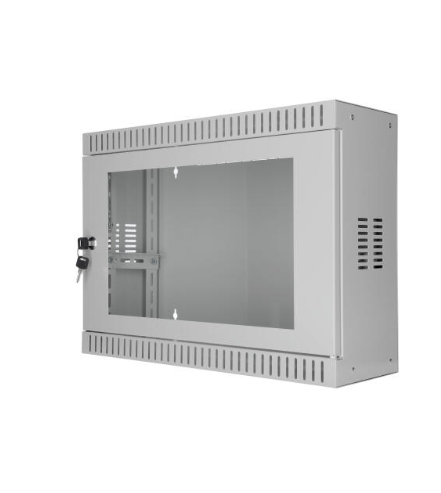 SOMI Networks | 3U, 19” Standard Vertical Installation Vertical Mount Cabinet | 3U-54/18SNC | Gray | Cable Entrances; Glass Doors; Assembled | Depth: 18 cm