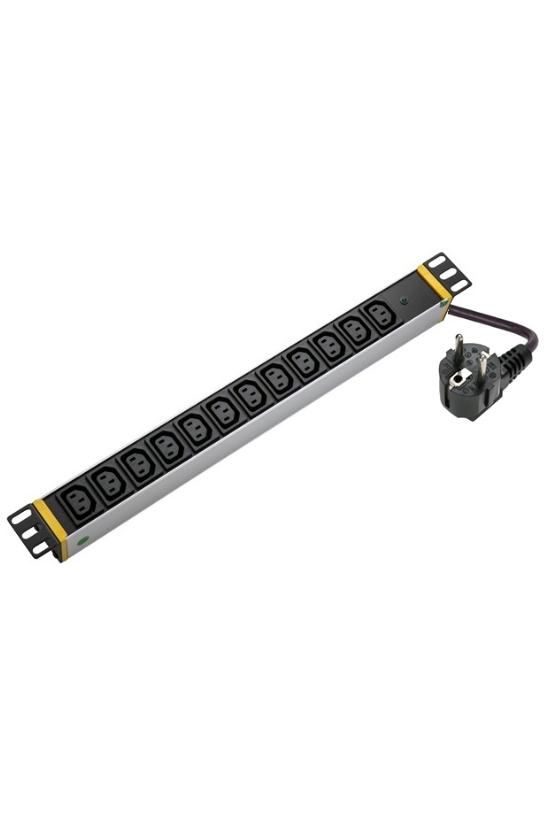 SOMI Networks | 1U, 19″, 12x C13 Aluminium PDU Power Panel with Indicator | PDU12C13ASP | Silver | No Switch; No Protection; Schuko Input; Cord 1.8m