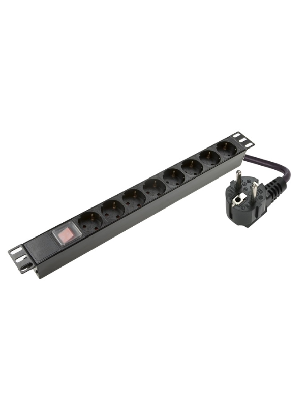 SOMI Networks | 1U, 19″, 8x Schuko PDU Power Panel | PDU08SAS | Black | With Switch; No Protection; Schuko Input; Cord 1.8m