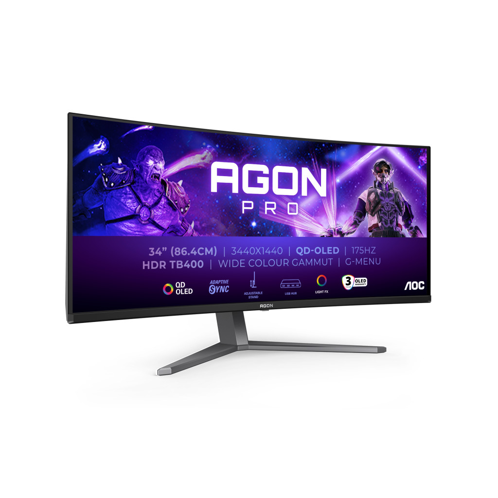 AOC AGON PRO AG346UCD PC lamekuvar 86,4 cm (34") 3440 x 1440 pikslit Wide Quad HD QDOLED Must, Hall