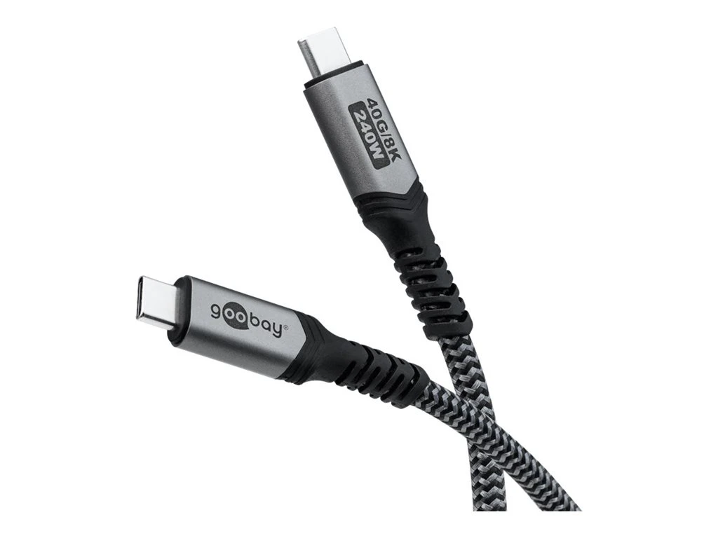 Goobay USB-C™ Cable with Textile Sheath, USB4™, 240 W, 40 Gbit/s, Power Delivery, 0.5 m, Black, Grey | Goobay