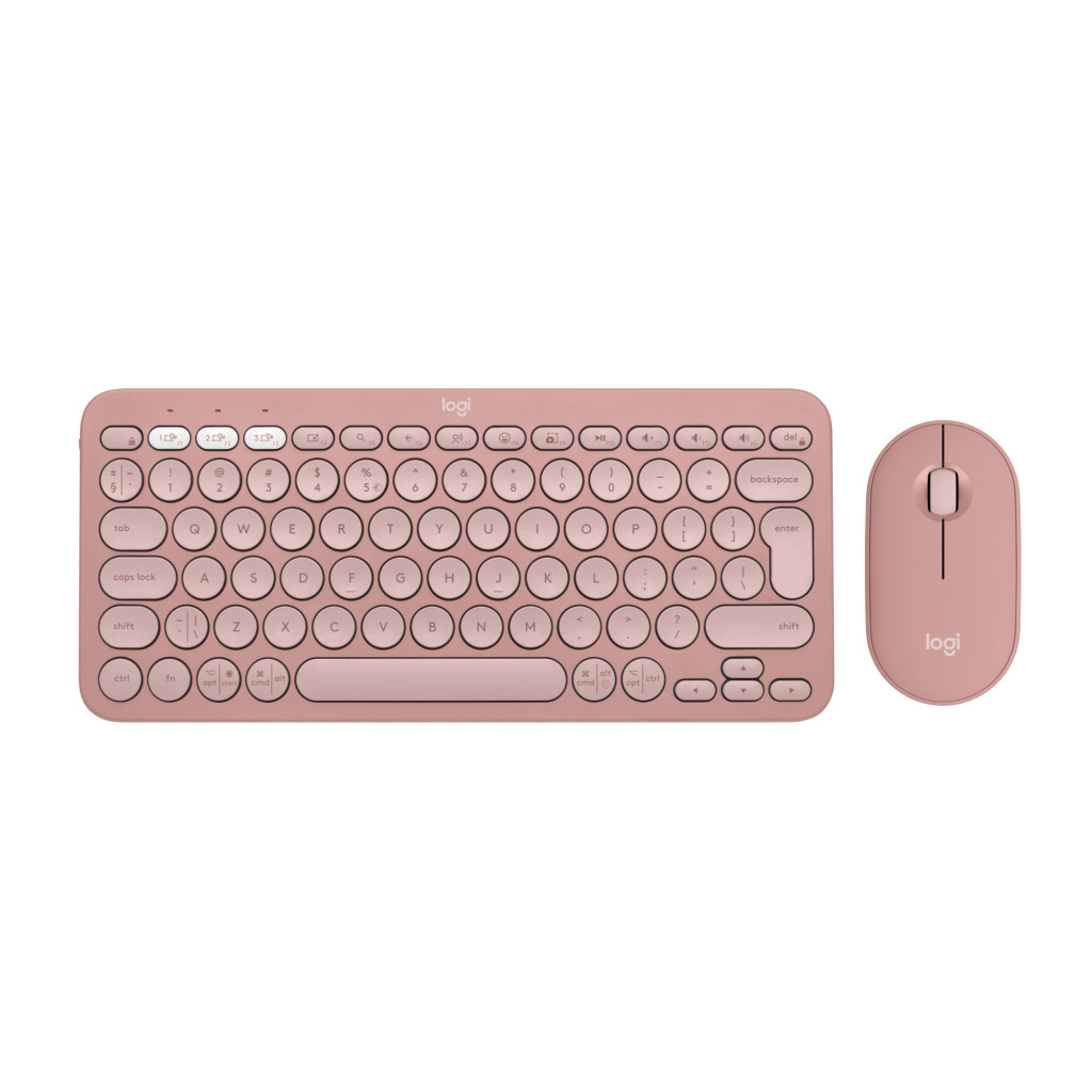 Logitech 920-012241 klaviatuur Hiir kaasa arvatud Universaalne RF juhtmeta ühendus + Bluetooth QWERTY US rahvusvaheline Roosa