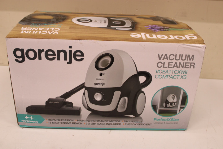 SALE OUT. Gorenje VCEA11CXWII Vacuum cleaner, Bagged, Power 750 W, White | Gorenje | Vacuum cleaner | VCEA11CXWII | Bagged | 750 W | Operating radius 15 m | White | Warranty 22 month(s) | DAMAGED PACKAGING