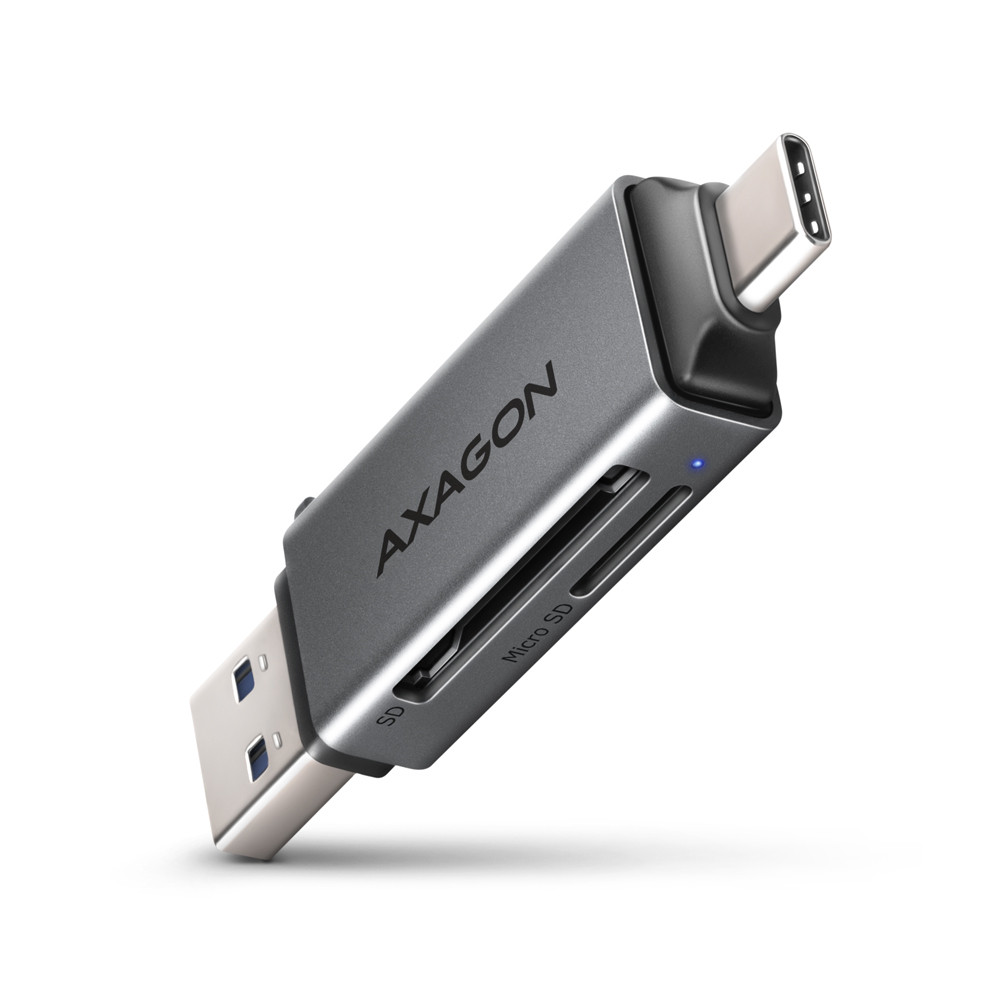 Axagon CRE-DAC USB-C+ USB-A 5 Gbps MINI card reader 2-slot & lun SD/microSD kaardilugeja USB 3.0 Type-A/Type-C Hall