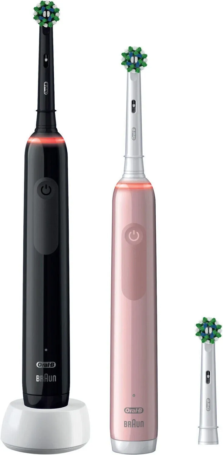 Oral-B Electric Toothbrush | Pro 3 3900N Black/Pink Duopack | Rechargeable | For adults | Number of brush heads included 3 | Number of teeth brushing modes 3 | Black/Pink