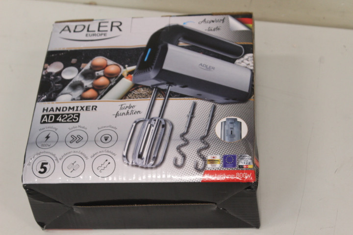 SALE OUT. Adler AD 4225 Hand Mixer, 3 functions, 300W | Adler | Hand mixer | AD 4225 | Hand Mixer | 300 W | Number of speeds 5 | Turbo mode | Stainless steel | DAMAGED PACKAGING, CROOKED SWITCH