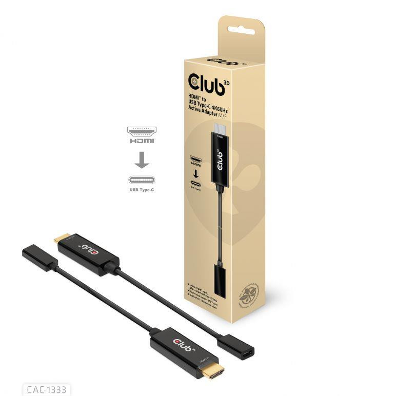 CLUB3D CAC-1333 videokaabliadapter 0,22 m HDMI tüüp A (Standard) USB tüüp-C Must