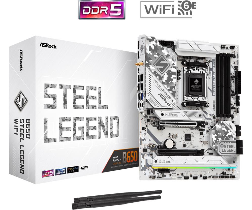 Mainboard|ASROCK|AMD B650|SAM5|ATX|Memory DDR5|Memory slots 4|1xPCI-Express 3.0 16x|1xPCI-Express 4.0 1x|1xPCI-Express 5.0 16x|1xM.2|1xHDMI|1xDisplayPort|8xUSB 2.0|3xUSB 3.2|2xUSB-C|1xRJ45|2xAudio port|B650STEELLEGENDWIFI