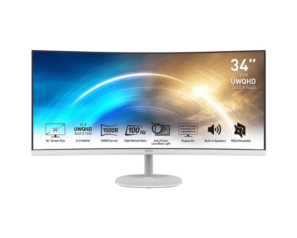 MSI Pro MP341CQW PC lamekuvar 86,4 cm (34") 3440 x 1440 pikslit UltraWide Quad HD Valge