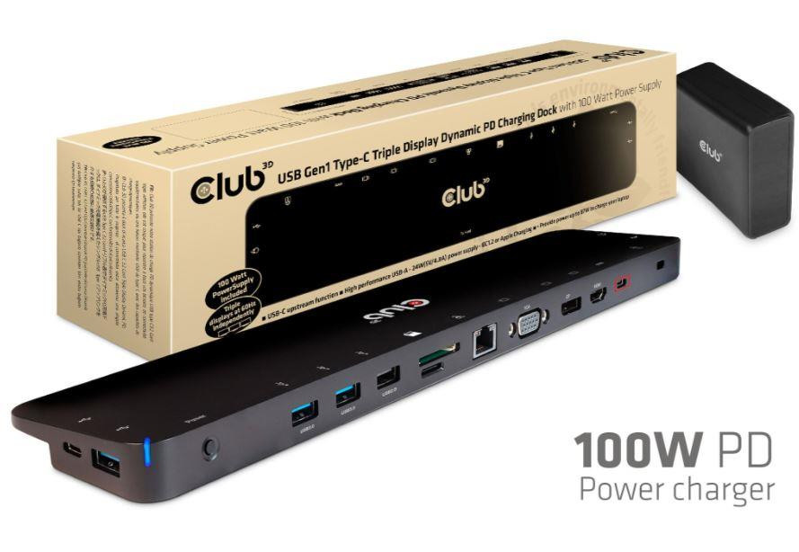 CLUB3D CSV-1564W100 sülearvuti dokk ja pordireplikaator Dokkimine USB 3.2 Gen 1 (3.1 Gen 1) Type-C Must