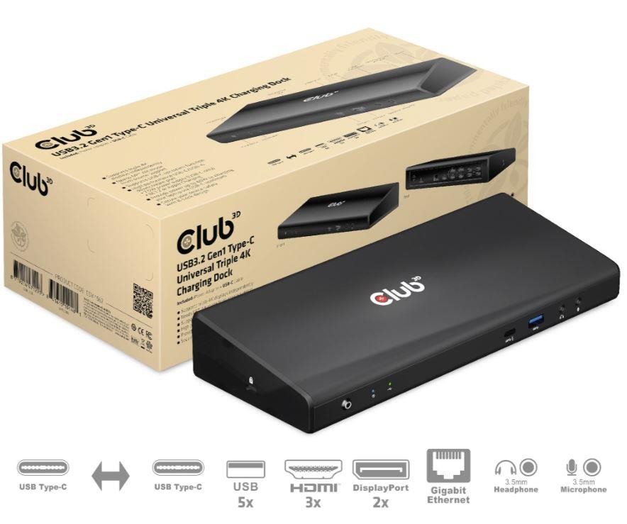 CLUB3D CSV-1562 sülearvuti dokk ja pordireplikaator Dokkimine USB 3.2 Gen 1 (3.1 Gen 1) Type-C Must