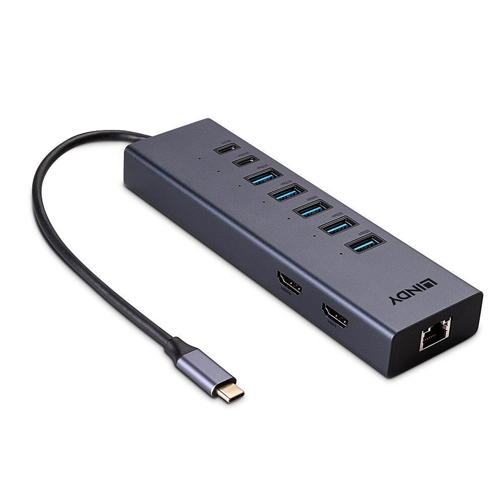 Lindy 43373 sülearvuti dokk ja pordireplikaator Juhtmega ühendatud USB 3.2 Gen 2 (3.1 Gen 2) Type-C Hall