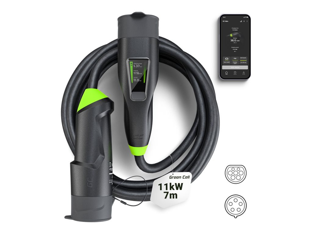 Green Cell | Habu 2in1 Smart Mobile EV Charger 11kW | EVGC01 | 16 A | 7 m | Black/Green