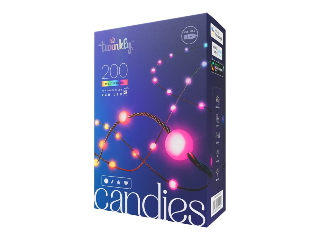 Twinkly Candies 100 Pearl-shaped RGB LEDs, Clear Wire, USB-C