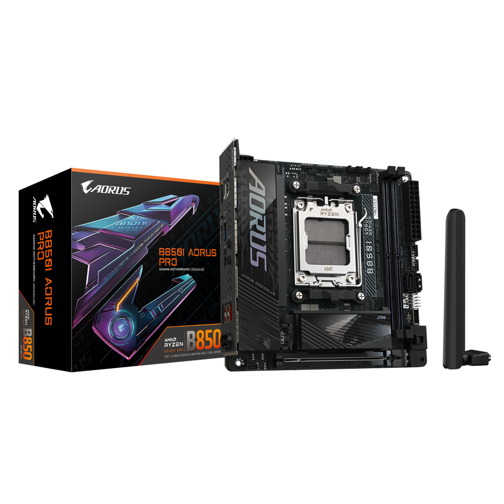 Gigabyte B850I AORUS PRO | Processor family AMD | Processor socket AM5 | DDR5 | Supported hard disk drive interfaces SATA, M.2 | Number of SATA connectors 2