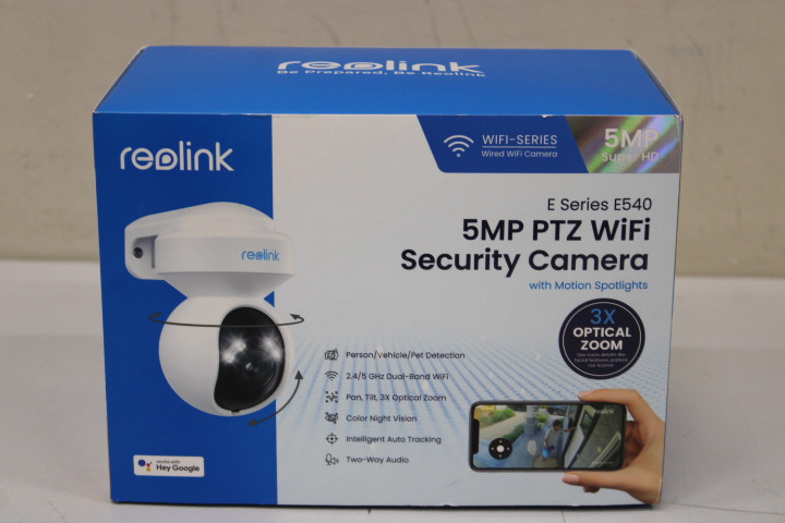 SALE OUT. Reolink E Series E540 Smart 5MP PTZ WiFi Camera with Motion Spotlights, White | Reolink | Smart WiFi Camera with Motion Spotlights | E Series E540 | 23 month(s) | PTZ | 5 MP | 2.8-8/F1.6 | IP65 | H.264 | Micro SD, Max. 256 GB | UNPACKED